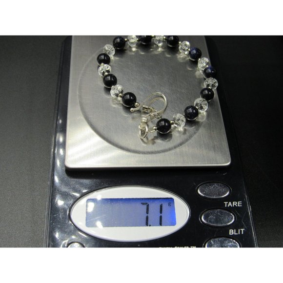 7" Sterling Silver Blue Black And Clear Glass Orbs Bracelet Vintage Elegant - Picture 5 of 5